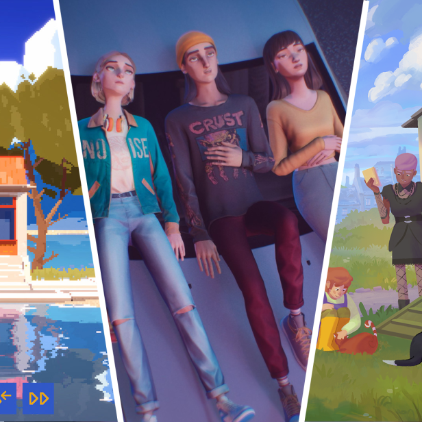 Screenshots zeigen die Spiele Summerhouse, Mixtape und Tiny Bookshop
