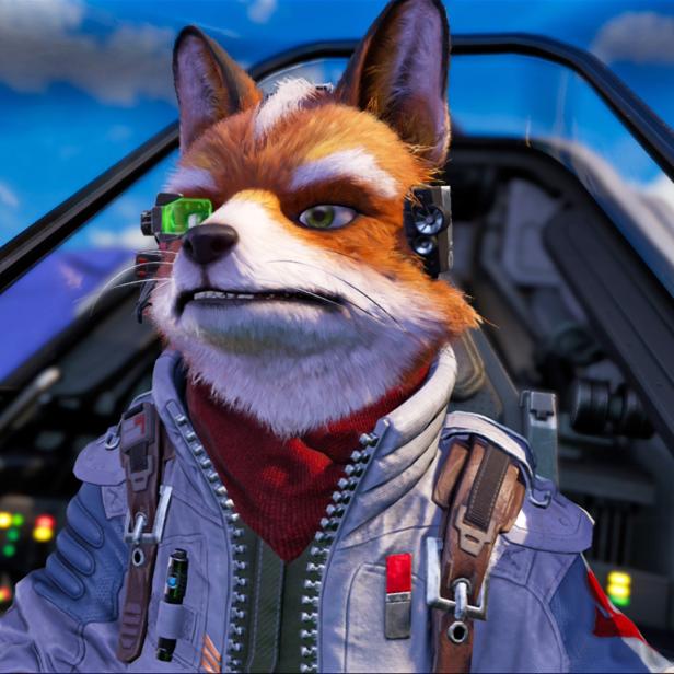 Ein menschenähnlicher Fuchs sitzt im Cockpit eines Raumjägers.