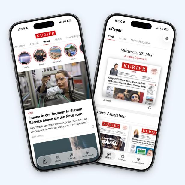 neue KURIER-App auf 2 Smartphones