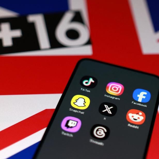 Illustration shows a Union Jack flag and social media app icons