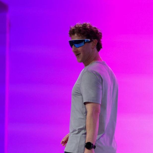 Meta CEO Mark Zuckerberg leaves the stage wearing the new Oakley Meta Vanguard glasses during the Meta Connect event in Menlo Park