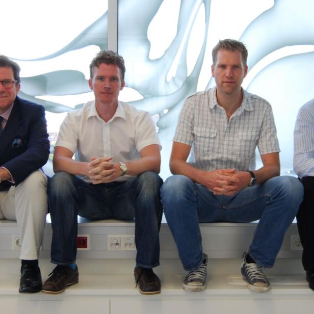 Das Haplogen-Team: Giulio Superti-Furga (Mitbegründer), Sebastian Nijman (COO udn Mitbegründer) , Tilmann Buerckstuemmer (Head of Research) und Georg Casari (CEO und Mitbegründer)