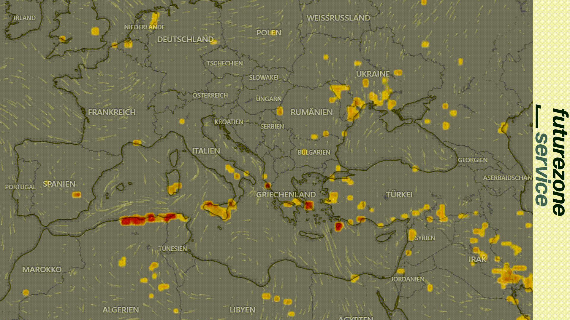 Die App bzw. Webseite "Windy.com" zeigt neben aktuellen Bränden auch Windrichtung, Temperatur, uvm.